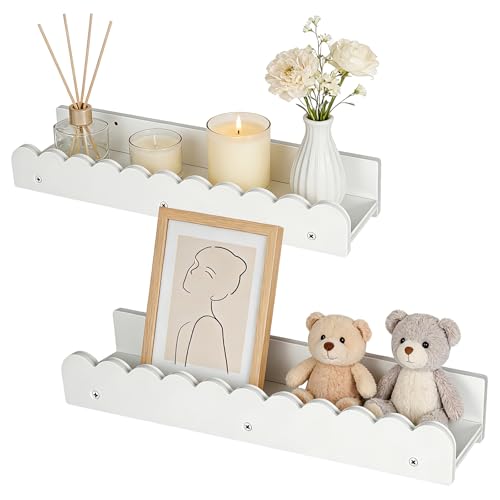 Juego de 2 estantes flotantes de pared de madera maciza, 40 cm, diseño ondulado para habitación de los niños, habitación de bebé, dormitorio, decoración de madera de pino natural y almacenamiento para