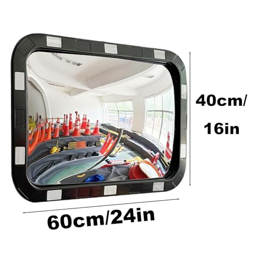 Espejo de tráfico para almacén y garaje con marco reflectante rectangular negro 4
