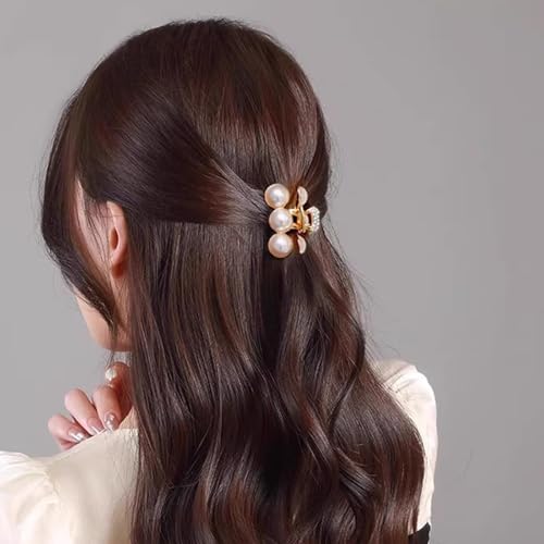 Pinza de cabello pequeña vintage con perlas, clip de garra pequeña antideslizante para mujer miniatura 5
