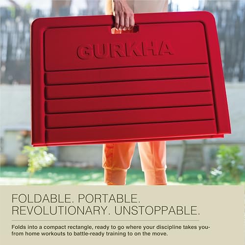 Image of 13mm GURKHA Foldable Performance Yoga Mat for Men & Women | Non-Slip, India's First Foldable Extra-Cushioned Mat for Yoga, Pilates, HIIT & Floor Workouts | Portable, Durable & Lightweight Fitness Mat - Stubborn Heart (Red) | 170 cms x 70 cms