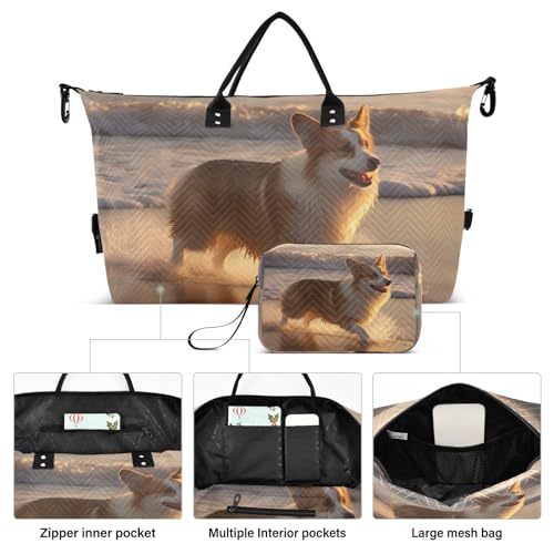 Large Travel Duffel Bag, Beach Water Dog Sport Tote Gym Bag, Shoulder Weekender Overnight Bag for Women Men, Carry On Luggage with Toiletry Bag2