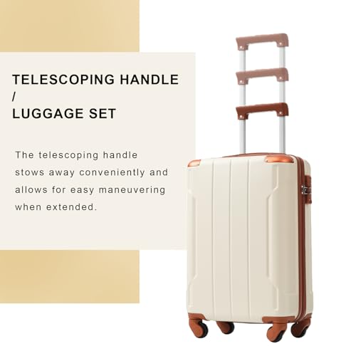 Expandable 20" Checked Luggage, Hardshell Luggage, Lightweight Durable ABS Suitcase with Double Wheels Ideal for Travel, Carry On & Checked Baggage, Wheeled Suitcases (White Brown, 20") 6
