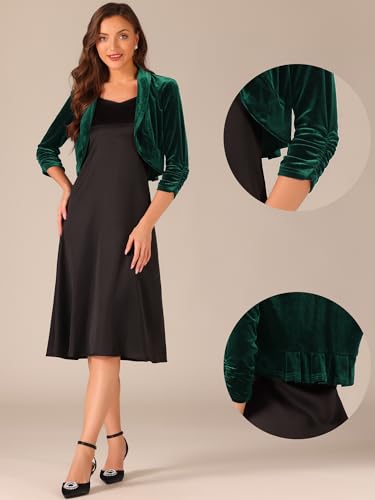 Image of Allegra K 3 /4 Sleeve Velvet Shrug for Women's Open Front Bolero Cropped Cardigan Top