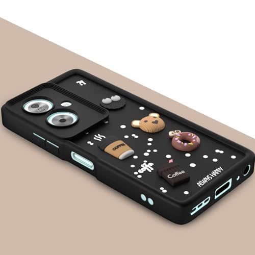 Image of Bintage Cute Fun Taddy Cartoon 3D Ball Milk Donut Coffee Cup Silicon Case Full Body & Camera Protection Back Cover Compatible for Oppo A59 5G - Black