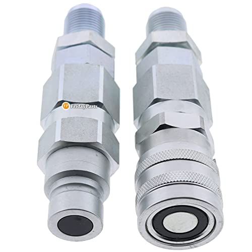 Image of FridayParts #10 JIC Thread 1 /2 inch Flat Face Hydraulic Quick Connect Coupler Set Compatible for Bobcat New Holland Case GEHL