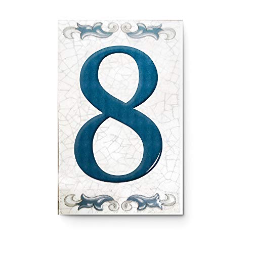 Kantu 2113030 Aragon Ceramic Tile Address Number 8, 3.5 in. x 5.5 in., Blue, Each
