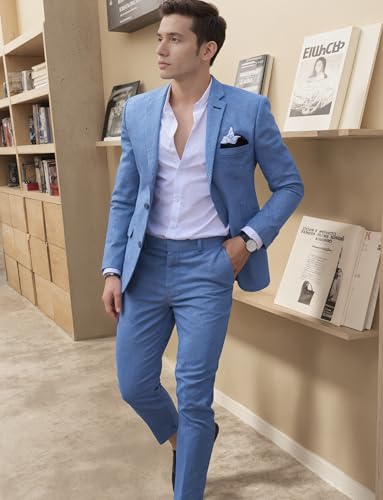 Mens 2 Piece Suit Linen Summer Top Blazer Pants Sets Beach Wedding Wear Vacation Prom Suits for Men HRX343