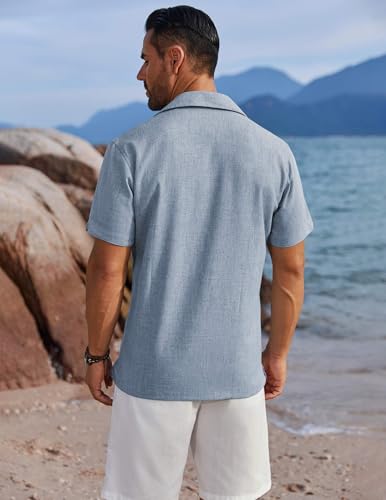 Image of COOFANDY Men's Button Down Shirts Short Sleeve Casual Shirts Summer Beach Linen Shirts with Pocket