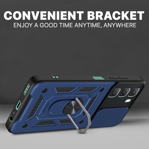 Image of Pikkme Back Cover for Infinix Hot 50 5G | 360 Protection Case | Sliding Camera Shield Cover & Ring Holder Stand D10 Tough Armor Bumper Case (Blue)