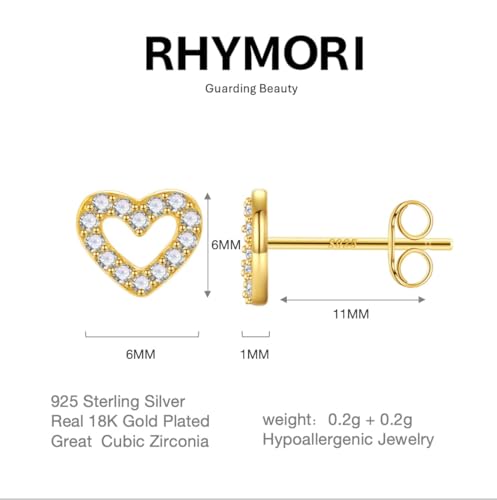 Heart Stud Earrings|18K Gold Plated Stud Earrings for Women| 925 sterling silver stud earrings| Cubic Zirconia Earrings Gold | 925 Sterling Silver Gold Plated Earring| Dainty Small Stud Earring 6mm3