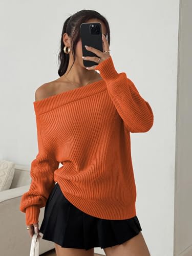 Image of ZAFUL Sweaters for Women Off Shoulder Knit Sweater with Long Sleeve Loose Pullover Jumper Tops