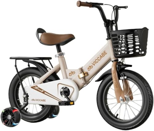 Danussi子供用折りたたみ自転車、歩行器、点滅補助輪、ダブルブレーキ、滑り止めと耐摩耗性、感覚トレーニング、組み立て簡単、シートの高さ調節可能、滑り止めハンドル、バスケットとキックスタンド付き、初心者に最適、入学式、誕生日、または特別な機会に最適なギフ