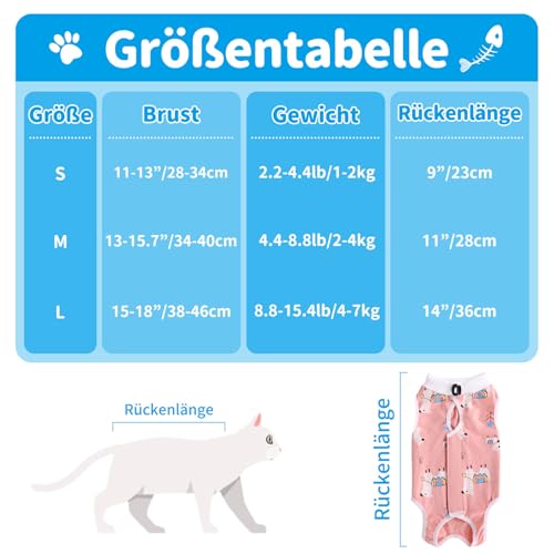 DOINEUFL 2 Stück Katzenbody nach Operationen, Antileckend Katzenbody, Baby-Baumwollmaterial Katzen Kleidung für Sterilisation, Entwöhnung & bei Hautkrankheiten (M, Alpaka + Löwe)