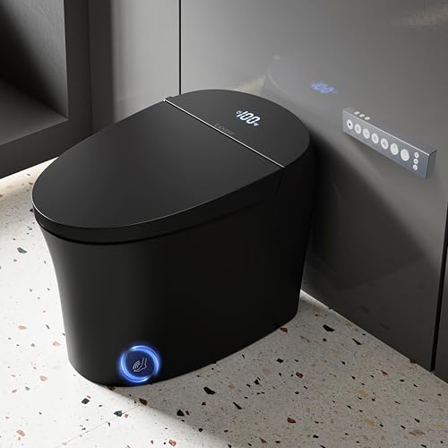 Image of CANEST Black Smart Toilet, Tankless Bidet Toilet with Heated Seat, Foot Sensor Operation, Auto Open & Close, Dual Auto Flush, Warm Water, LED Display, Night Light, Wireless Remote Control (TC-200BG)