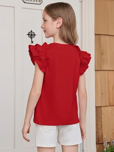 Image of Haloumoning Girls T Shirts Double Layer Ruffle Short Sleeve Kids Summer Crewneck Tunic Tee Tops 5-14 Years