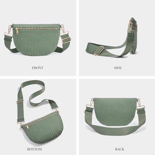 Image of Woven Crossbody Bags For Women, Checkered PU Waist Pack Travel Sling Bag