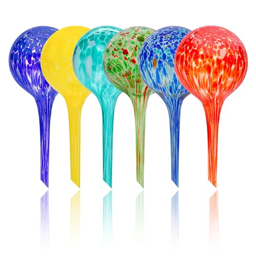 Iridescent Self Watering Globes Glass Rainbow Plant Watering Globes Self Watering Planter Insert Automatic Plant Waterer Indoor (Small-6 Pcs Multi-Color)