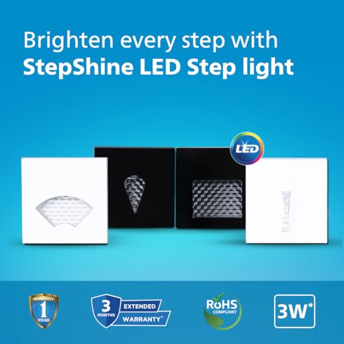 Image of Philips 3W LED StepShine Step Light for Indoor & Outdoor Use | Black Drop Design | Ideal for Staircase, Corridor & Pathway Lighting | Warm White, Pack of 1