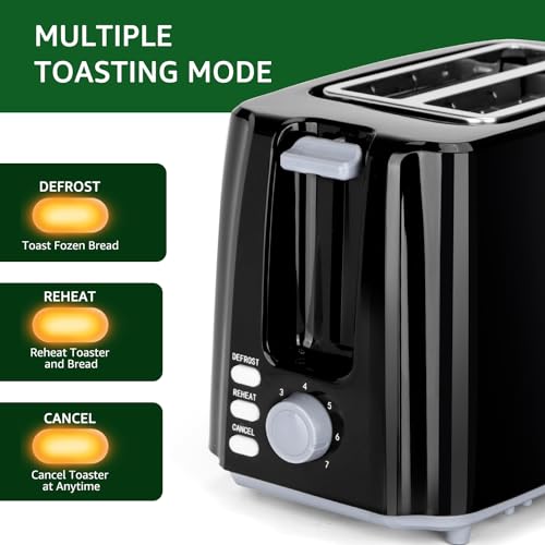 Aigostar Toaster,7 Einstellbare Bräunungsstufe + Auftau- & Aufwärmfunktion,2 Breite Toastschlitze,750W, Sandwichtoaster Schwarz 5