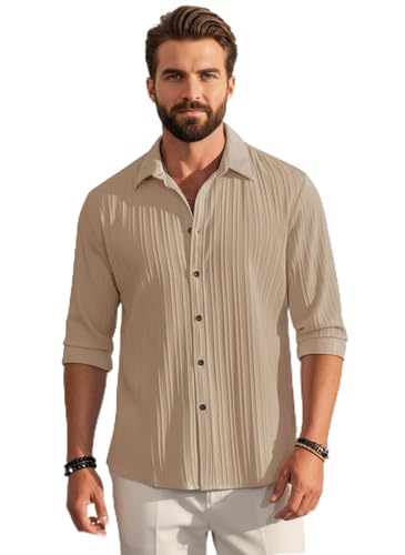 Image of Amazon Brand - INKAST Men's Casual Button Down Shirts Long Sleeve Linen Shirt Fashion Textured Beach Summer Shirt