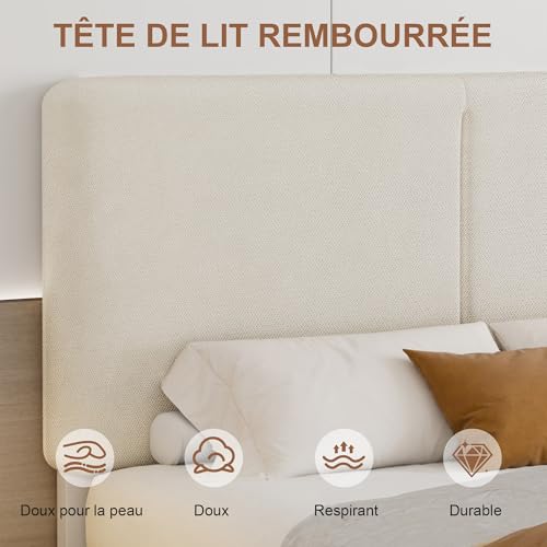 Lit Double 140x190 Rembourré Tête Réglable VECELO