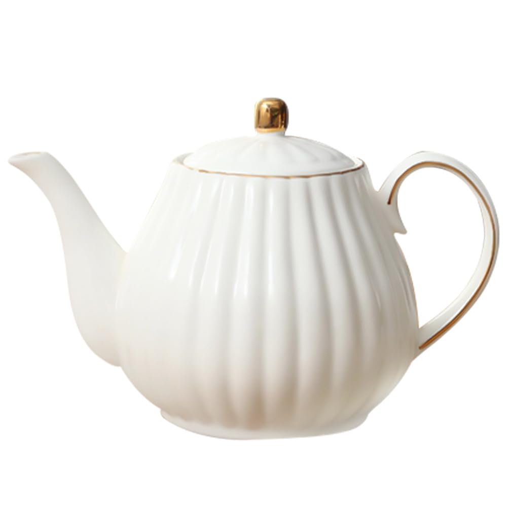 Cabilock Tetera Cerámica Con Dispensador De Leche Borde Dorado Juego De Té Y Café Para Hogar 8.85X6.10X4.72In Ideal Para Reuniones Familiares Y Regalos Elegantes