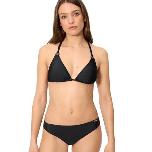 YSABEL MORA. Conjunto De Bikini Top Triángulo Negro Copa B. Top Triangular Sin Aros con Relleno Extraíble. Diseño Anudado Al Cuello Y A La Espalda para Ajuste Personalizado. Colección Island.