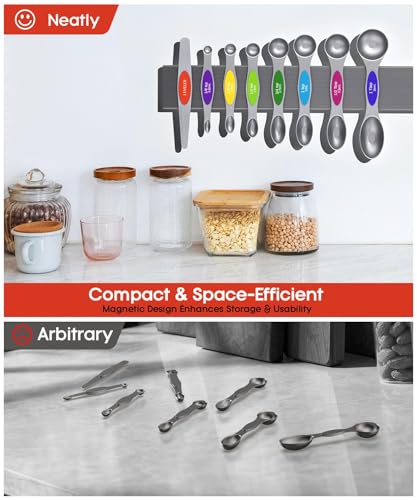 Image of MTROYALDIA 8 PCS 304 Stainless Steel Measuring Spoons Set, 8 Pieces Magnetic Measuring Spoons for Cooking Baking, Coffee Sugar Salt for Liquid Wet and Dry Ingredients (Rainbow)