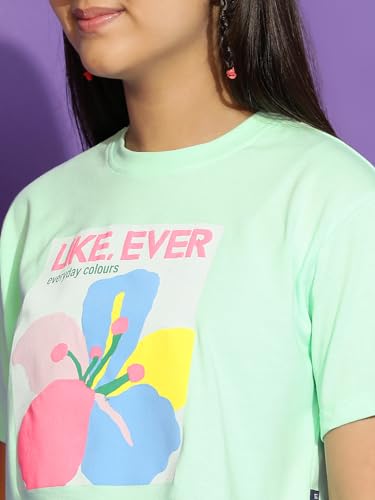 Image of Li'l Tomatoes Girls Crop T-Shirt | 100% Cotton | Graphic Printed Summer Top | Soft & Breathable Casual Wear | 7-16 Years