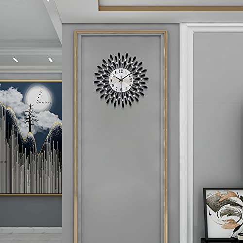 Yijidecor Wall Clocks For Living Room Decor Large Wall Clocks Battery Operated Silent Non-Ticking For Bedroom Kitchen Office Home Decorative 15 Inches Small Round Metal Black Crystal Wall Watch Clocks #TOP2