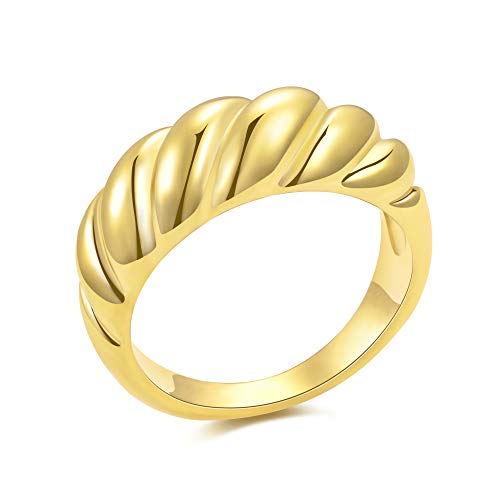 Hapuxt Croissant Ring Chunky Thick Gold Ring for Women Gold Dome Ring Size 6