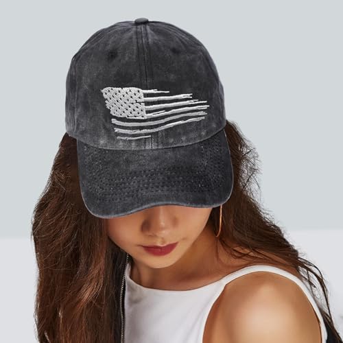Image of Embroidered Baseball Cap for Women Men Vintage Adjustable Washed Distressed Denim Baseball Hat
