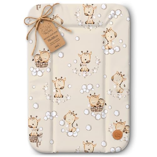 Wickelauflage Wickelunterlage abwaschbar und wasserdicht 70x50 cm - Wickelmatte zum Auflegen auf Wickeltisch Wickelaufsatz Wickelkommode oder Waschmaschine Oeko-Tex70 x 50 Giraffen