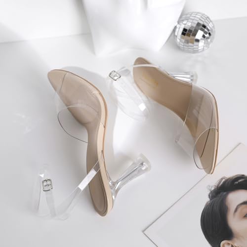 Image of Susanny High Heels for Women Pointed Open Toe Strappy Chunky Block Heels Ankle Strap Stiletto Kitten Heeled Sandals Wedding Bridal Party Prom Sexy Dress Shoes