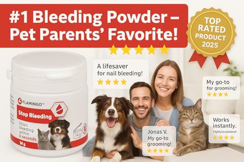 Flamingo Blutstillpulver für Hunde, Katzen & Kleintiere – stelpt Blutungen innerhalb von 5 Sekunden – gegen Nagelbluten & kleine Wunden – schmerzlindernd & desinfizierend – Dalko