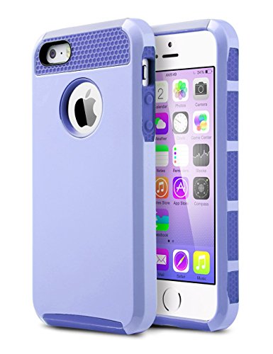 ULAK iPhone 5S Case, iPhone 5 Case, iPhone SE Case, Slim Fit Dual Layer Protection Case Shock Absorbing Hard Rugged Ultra Protective Back Rubber Cover with Impact Protection (Light Purple+Purple)