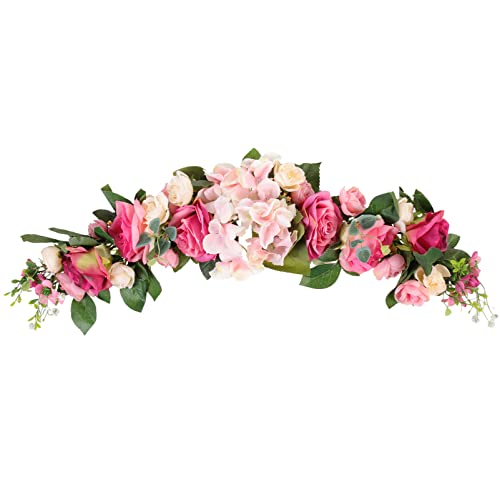 LIFKOME Artificial Rose Flower Swag Green Leaves Rose Flowers Door Wreath Decorative Swag for Wedding Arch Front Door Wall Decor Pink