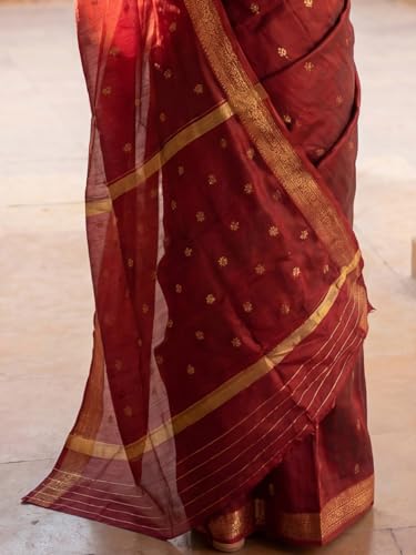 Image of AKHILAM Women's Pure Soft Spun Cotton Lichi Silk Saree For Women With Attach Unstitch Blouse Piece