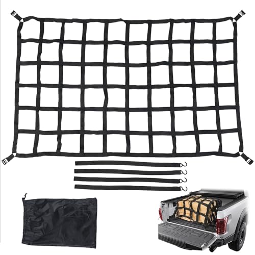 Ladungssicherungsnetz,Cargo Net,Luggage Net for Trailers,Ca. 127x106cm,Rissfest,4 Gurte,Geeignet Für Lkws,Anhänger,Pickup-Trucks,Suvs Usw.,Schwarz