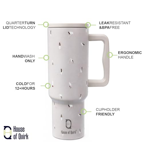 Image of House of Quirk 1200ML Stainless Steel Tumbler with Handle & Lid, 2 Straws - Large Travel Mug Water Cup for Gym, Office & Outdoor Use (Yoga)