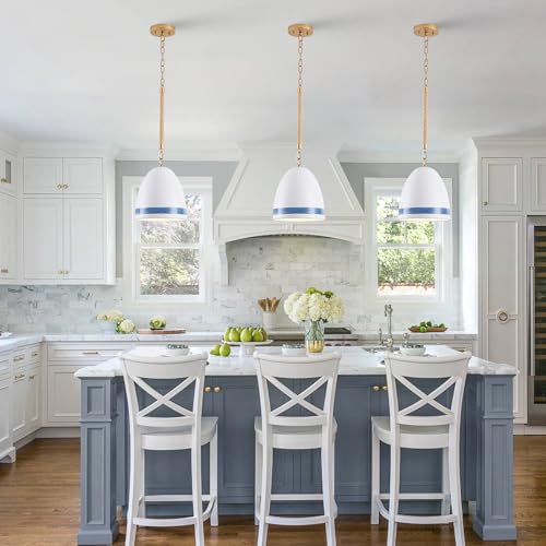 FookChak Coastal White Pendant Light Metal Dome Kitchen Island Pendant Lighting with Chain 10in Large Pendant Hanging Light Over Dining Table, Beach Ceiling Pendant Lights for Entryway Hallway - Image 6