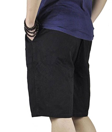 Xinnande Mens Cotton Loose Fit Full Elastic Waist Cargo Short Drawstring Black 34 #TOP4