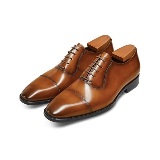 Sapato social masculino Oxford formal Couro Sapatos executivos para homens, Marrom, 8.5