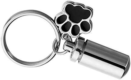 HooAMI Silver Tone Pet Dog Paw with Cylinder Cremation Urn Keychain Keepsake Memorial Ashes Jewelry