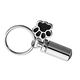 HooAMI Silver Tone Pet Dog Paw with Cylinder Cremation Urn Keychain Keepsake Memorial Ashes Jewelry