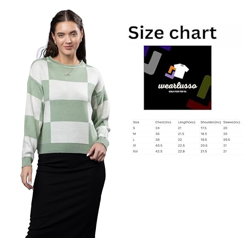 Image of Wear lusso Women's Round Neck Colour Block Sweater | 100% Wool Pullover | Full Sleeve Soft & Stylish Winter Wear for Women & Girls