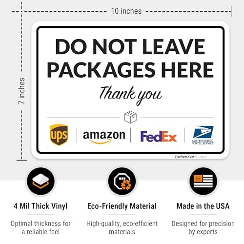 Image of Package Delivery Sign, Delivery Instructions Do Not Leave Package Here Sign, 10x7 Inches, 4 Mil Vinyl Decal Stickers Weather Resistant, Made in USA