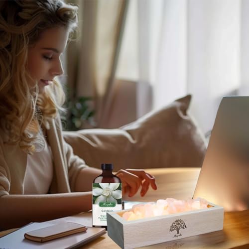 Image of Himalayan Salt Lamp Diffuser - 300g Pink Salt with Wood Base, USB Powered, Warm Light for Aromatherapy, Relaxation, Meditation, Home Decor, Gifts