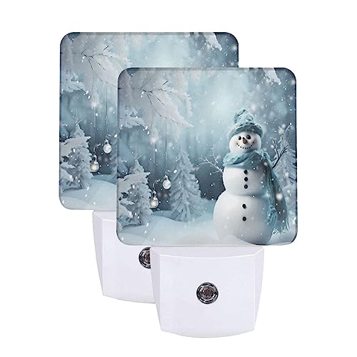 Image of Christmas Snowman LED Plug-in Night Lamp 2 Set, Tree Gifts Nightlights 2 Lamp for Bedroom Bathroom Adults