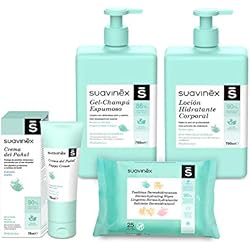 Pañales Para Piel Atopica Suavinex, Pack Cosmética Gran Formato. Incluye: Gel-Champú Espumoso 750 ml + Loción Hidratante 750 ml + Crema Pañal 75 ml + Pack Toallitas 25 uds. Pack Bebé Recién Nacido, 4 productos